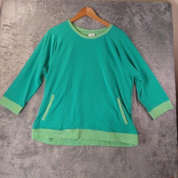 Weekends by Chico's Women's L Green 3/4 Sleeve Pullover Sweatshirt Style Top - Picture 1 of 10